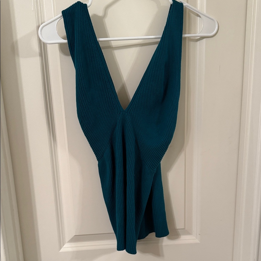 Deep Teal Ribbed V-Neck Women’s Tank Top small